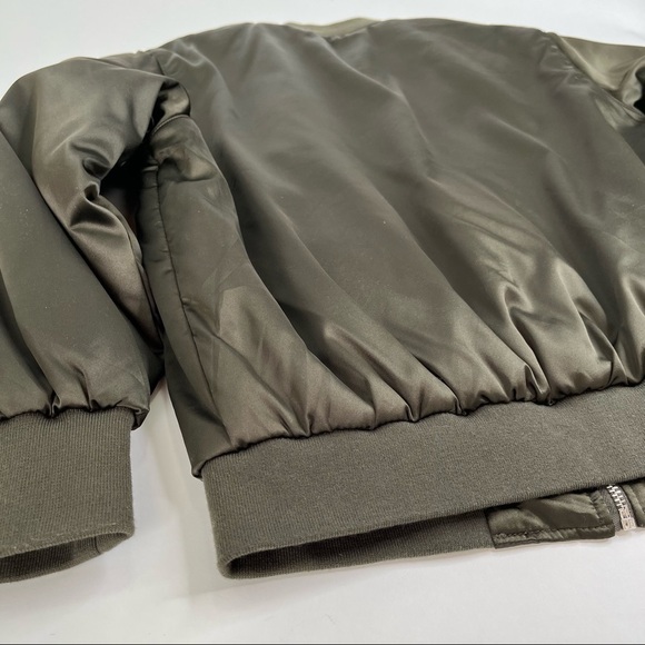 New Philosophy Rich Olive Green Satin 90s Zip-up Preppy College Bomber Jacket - Picture 9 of 16